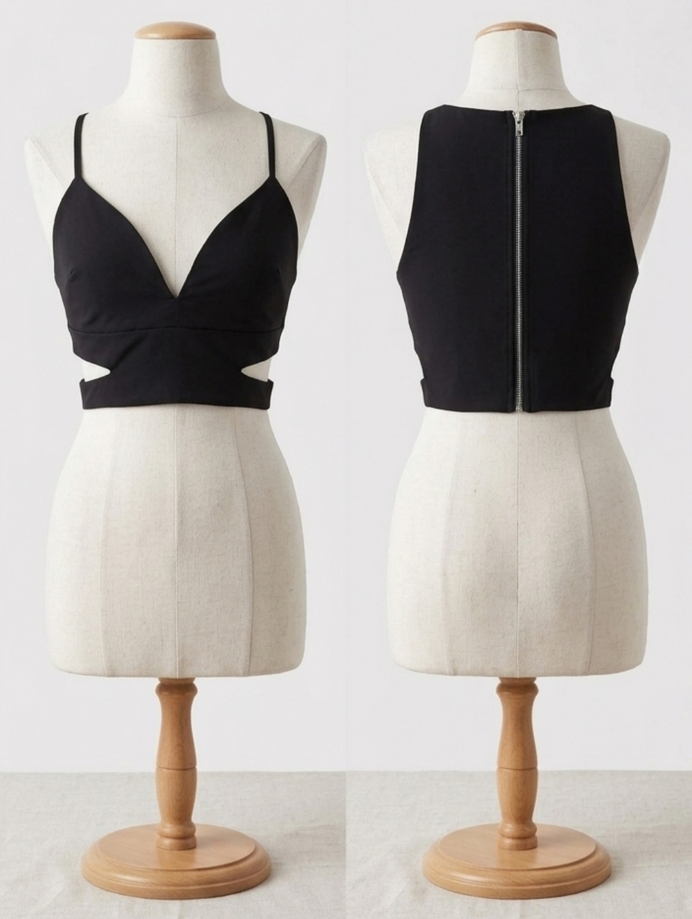 Black Cutout V-Neck Crop Top - Women's